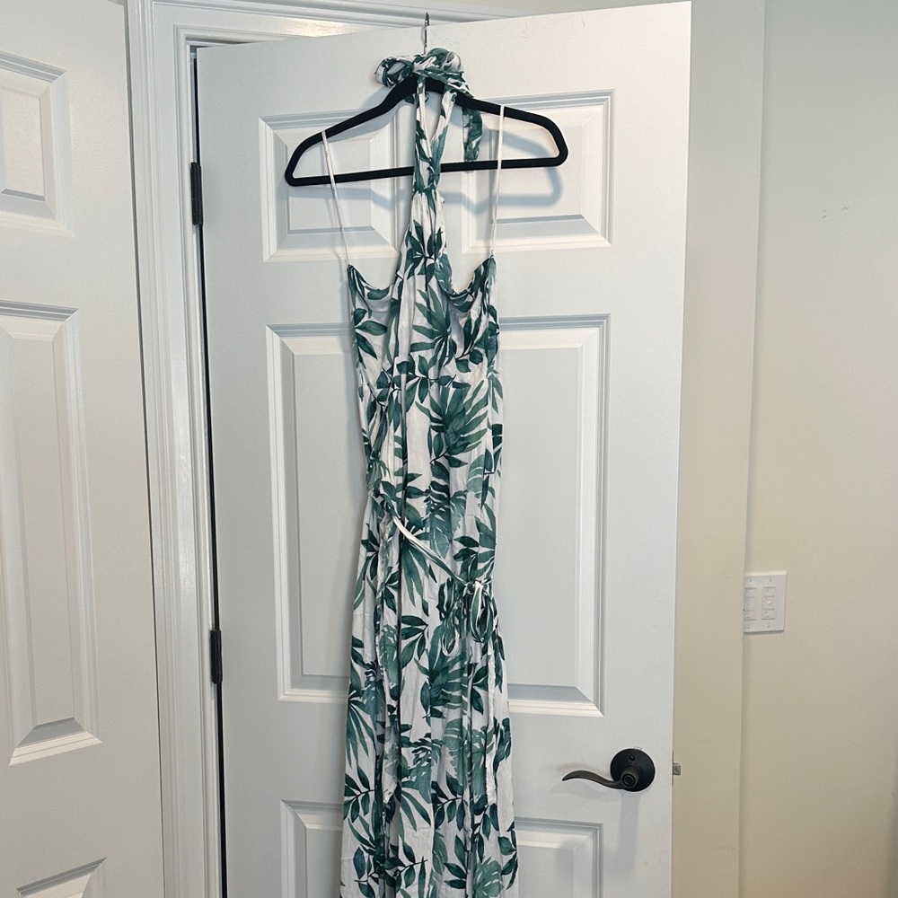 Lulu's marisha Green and White Leaf Print Dress